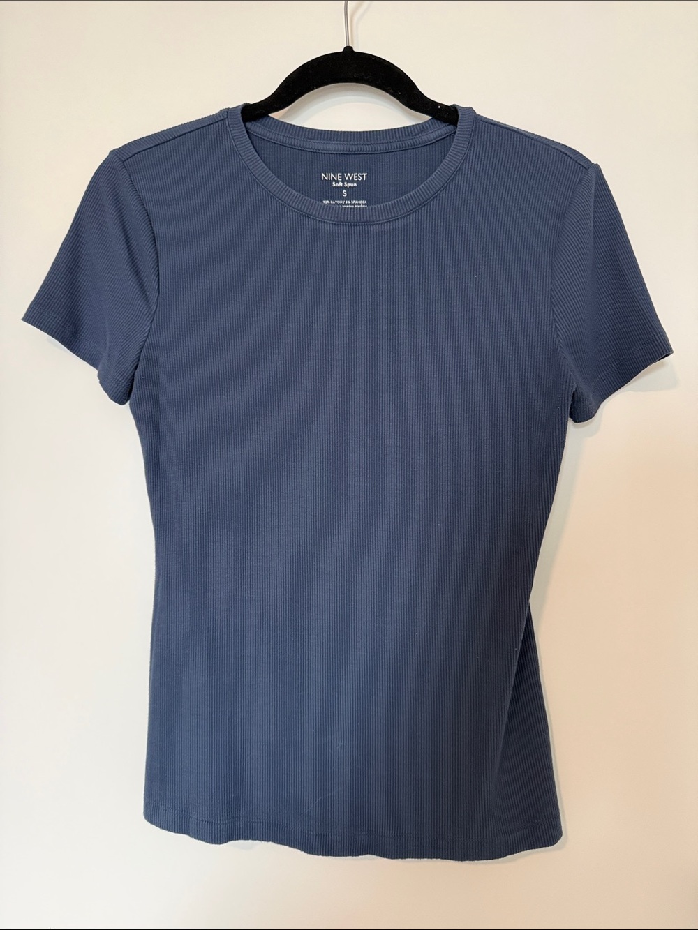 Nine West Short Sleeve Ribbed Tee in Slate Blue